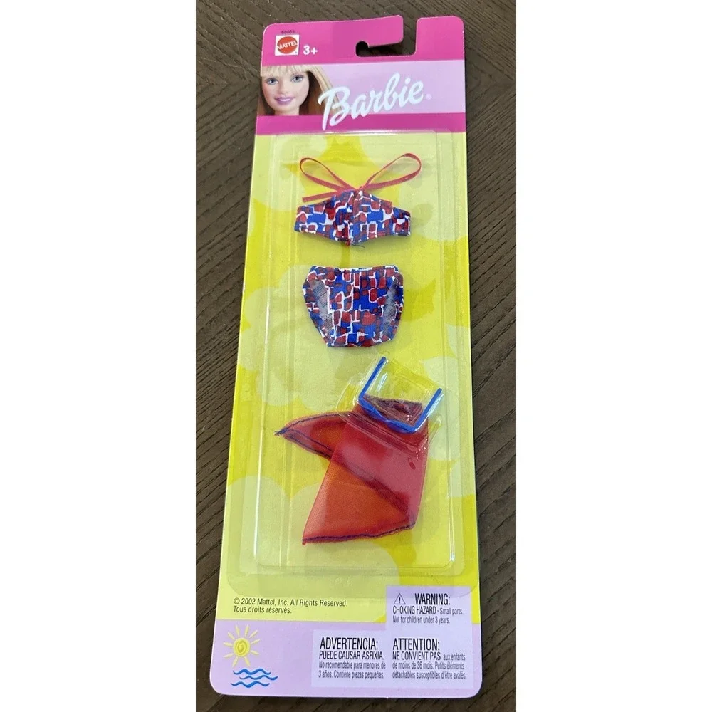 Barbie Sun & Sea Fashions Beachwear 4 Piece Set Floral‎ Red Blue Design 2002 NEW
